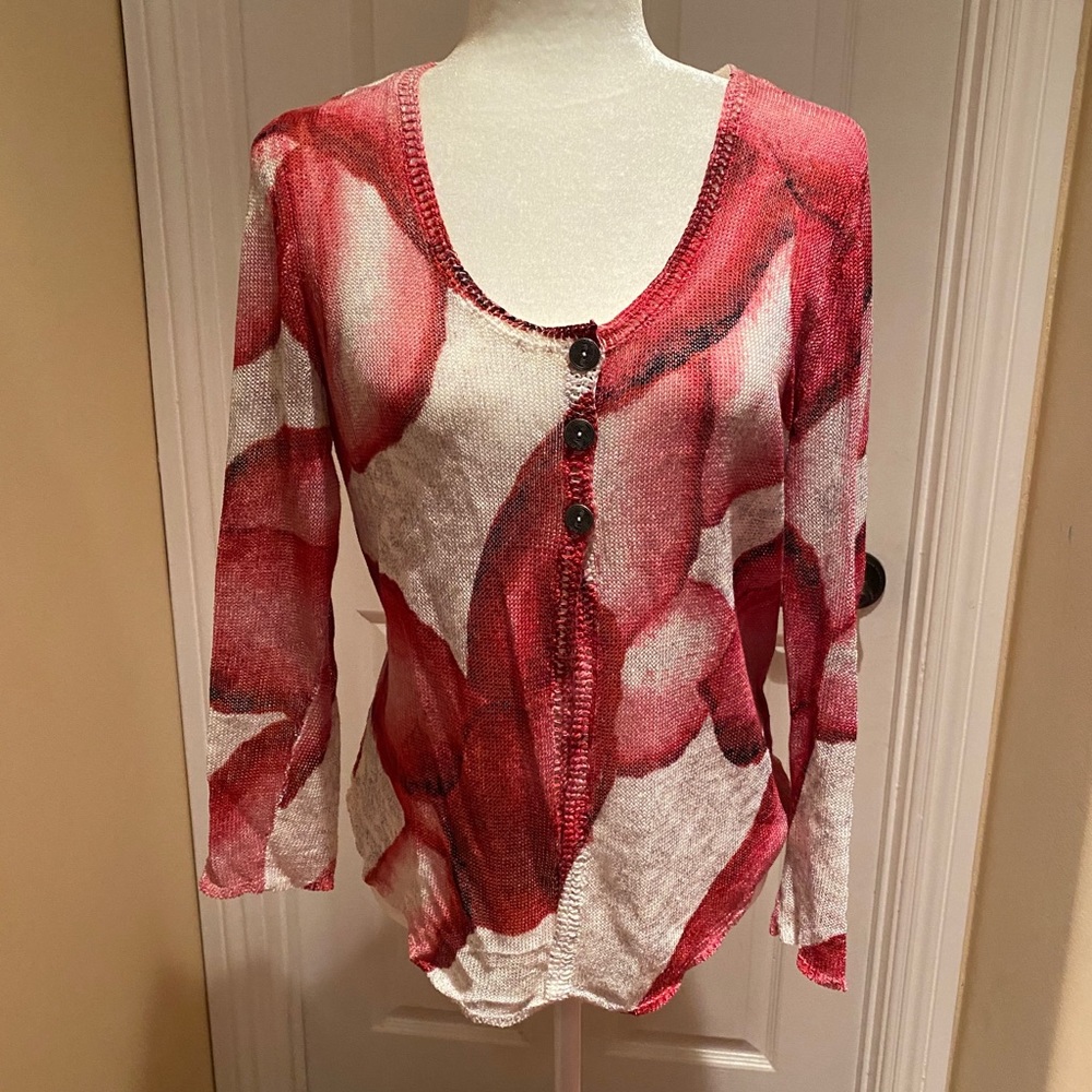 NIC+ZOE Red and White Cardigan